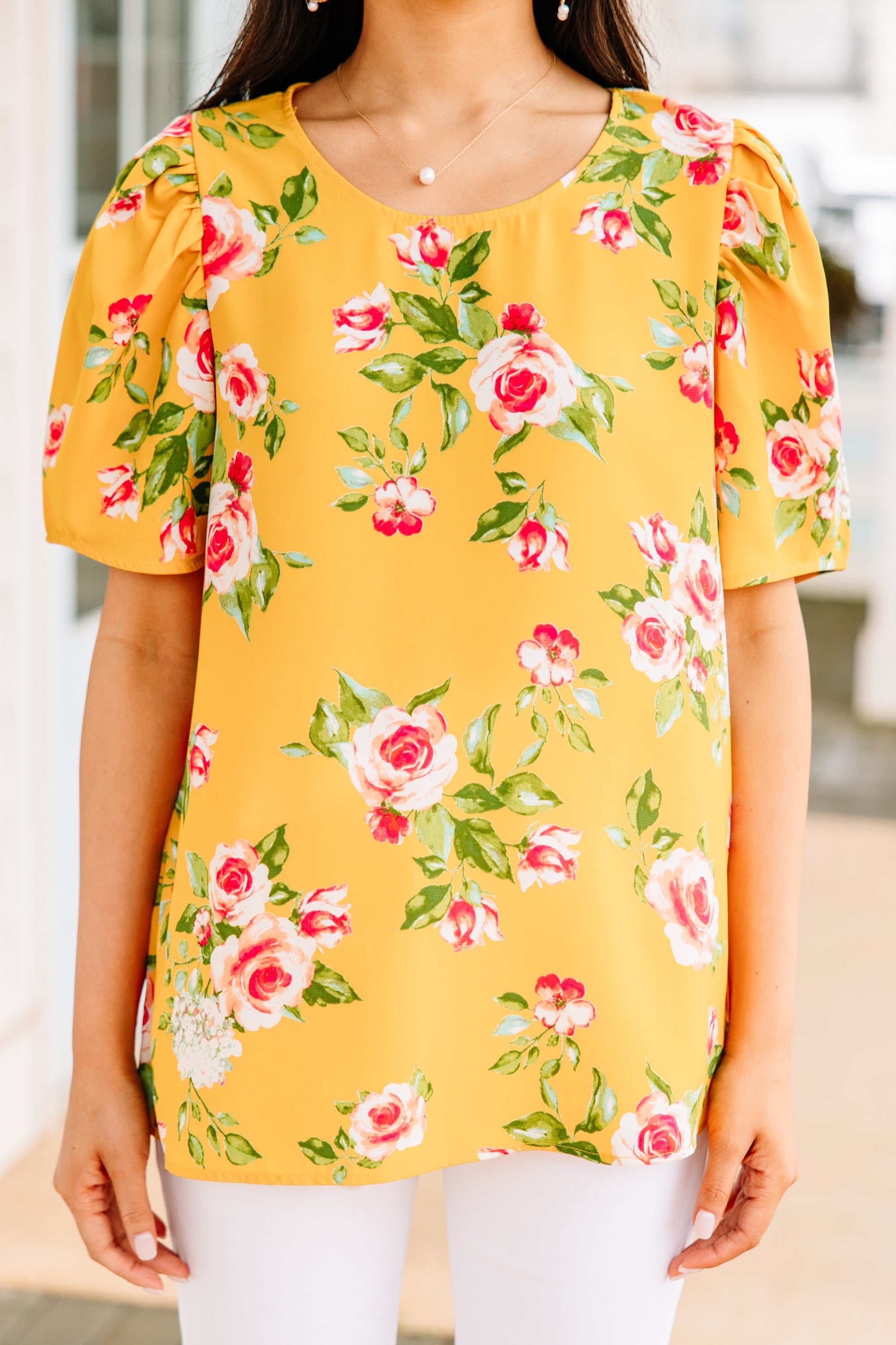 Just A Thought Marigold Yellow Floral Blouse