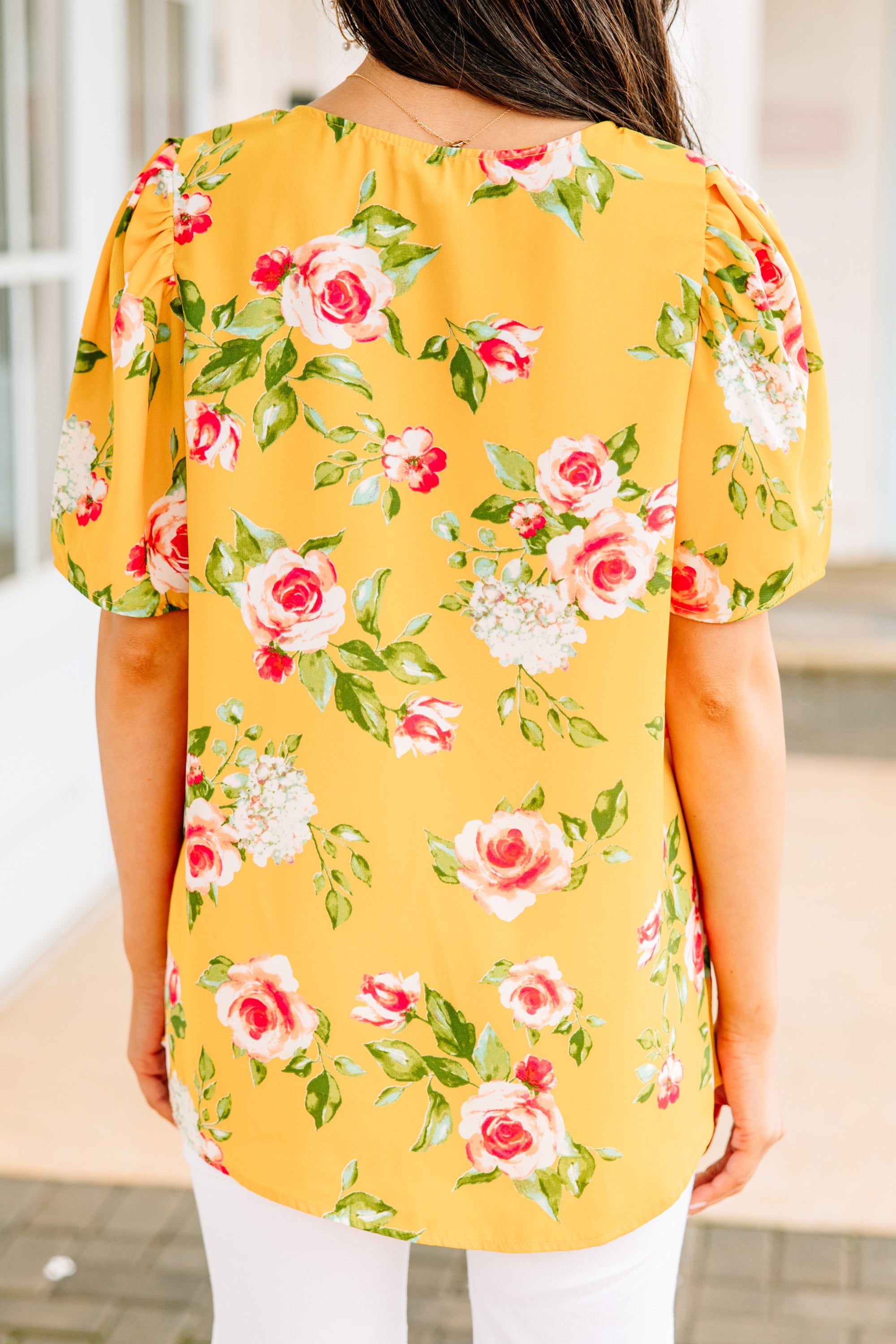 Just A Thought Marigold Yellow Floral Blouse