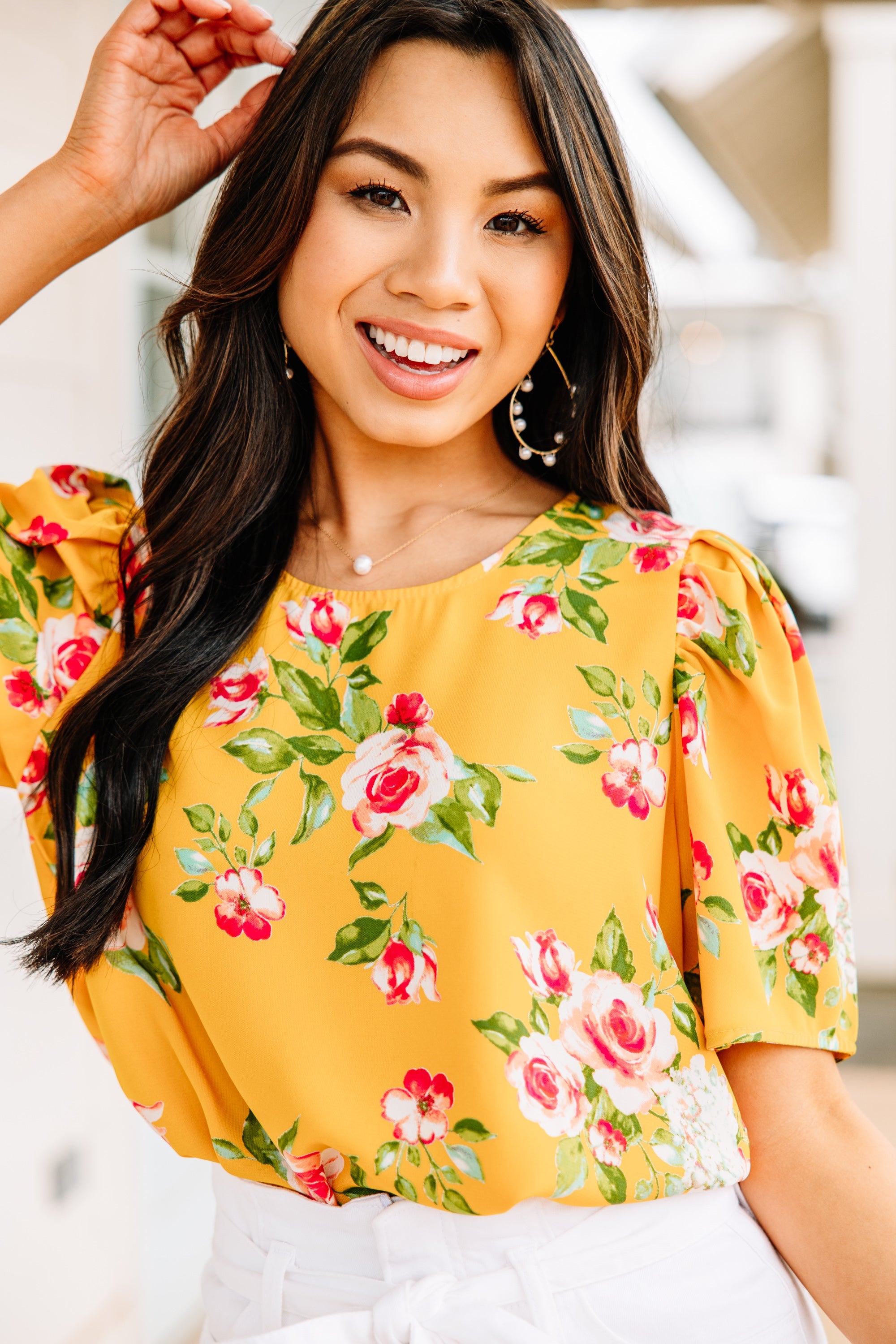Just A Thought Marigold Yellow Floral Blouse