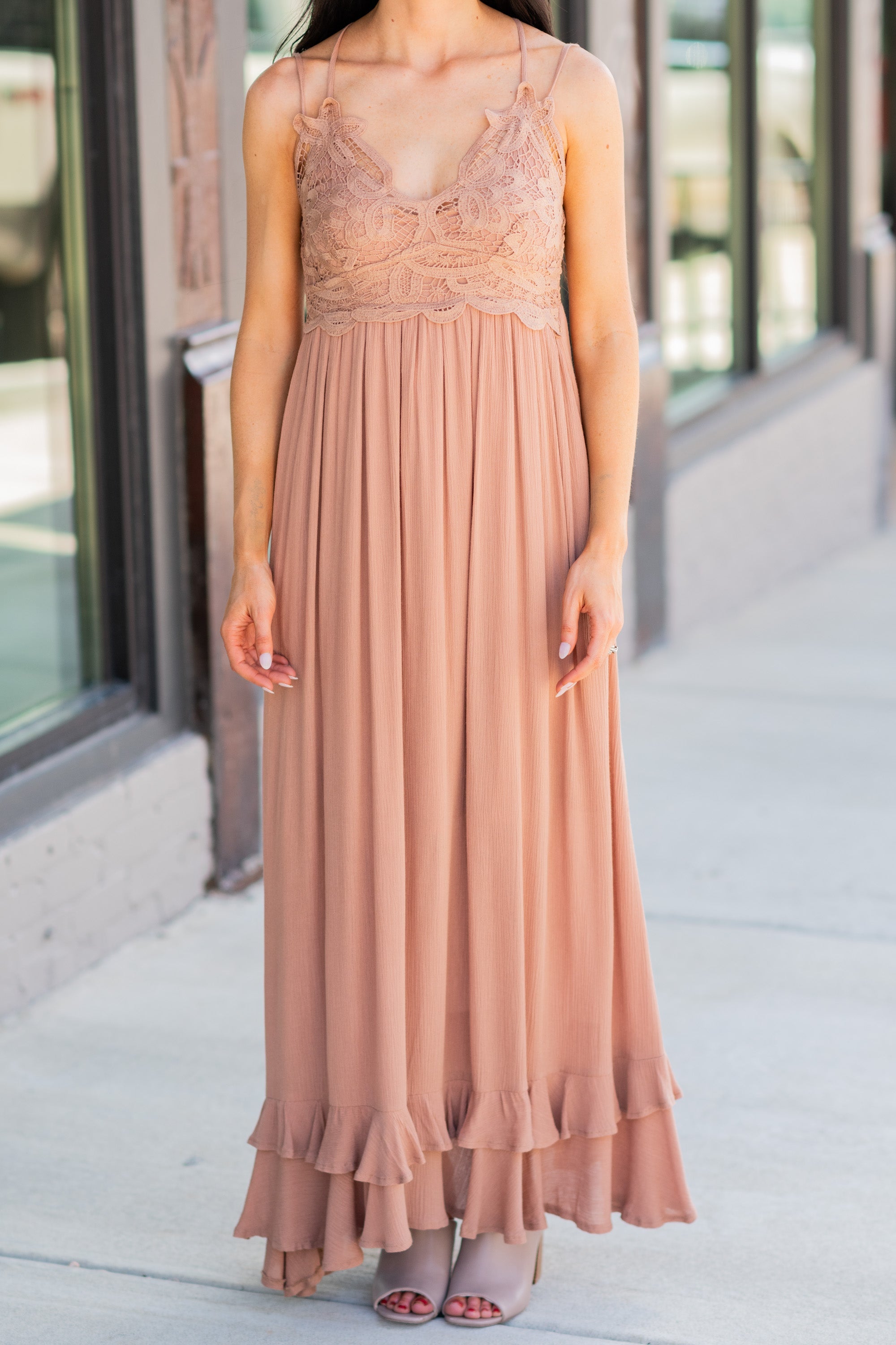 Lock Eyes Clay Orange Crochet Maxi Dress