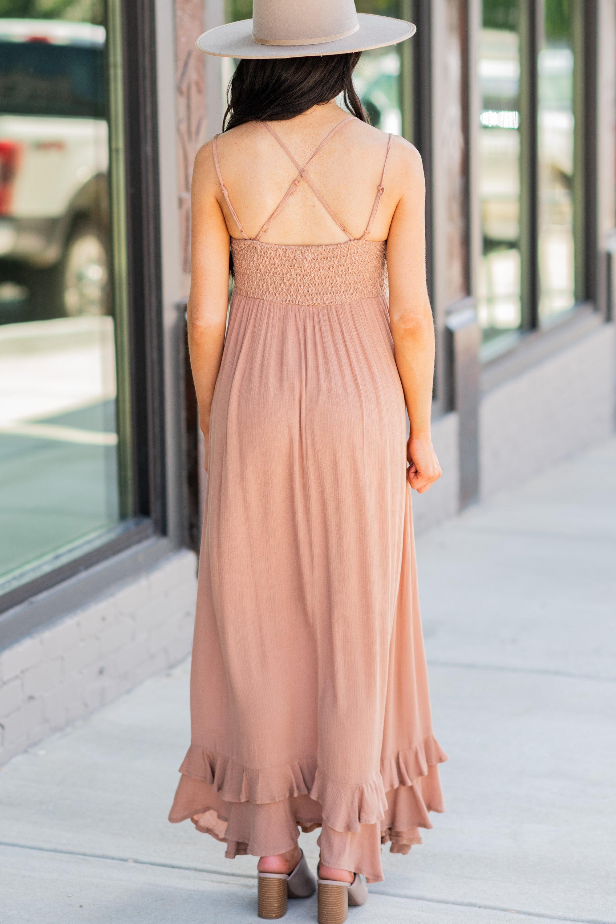 Lock Eyes Clay Orange Crochet Maxi Dress