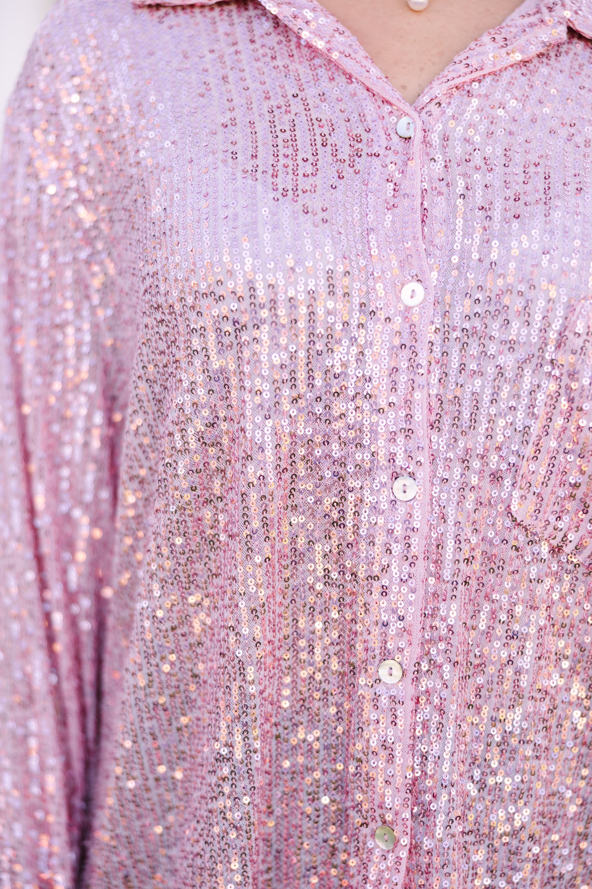It's A Long Story Rose Pink Sequin Blouse
