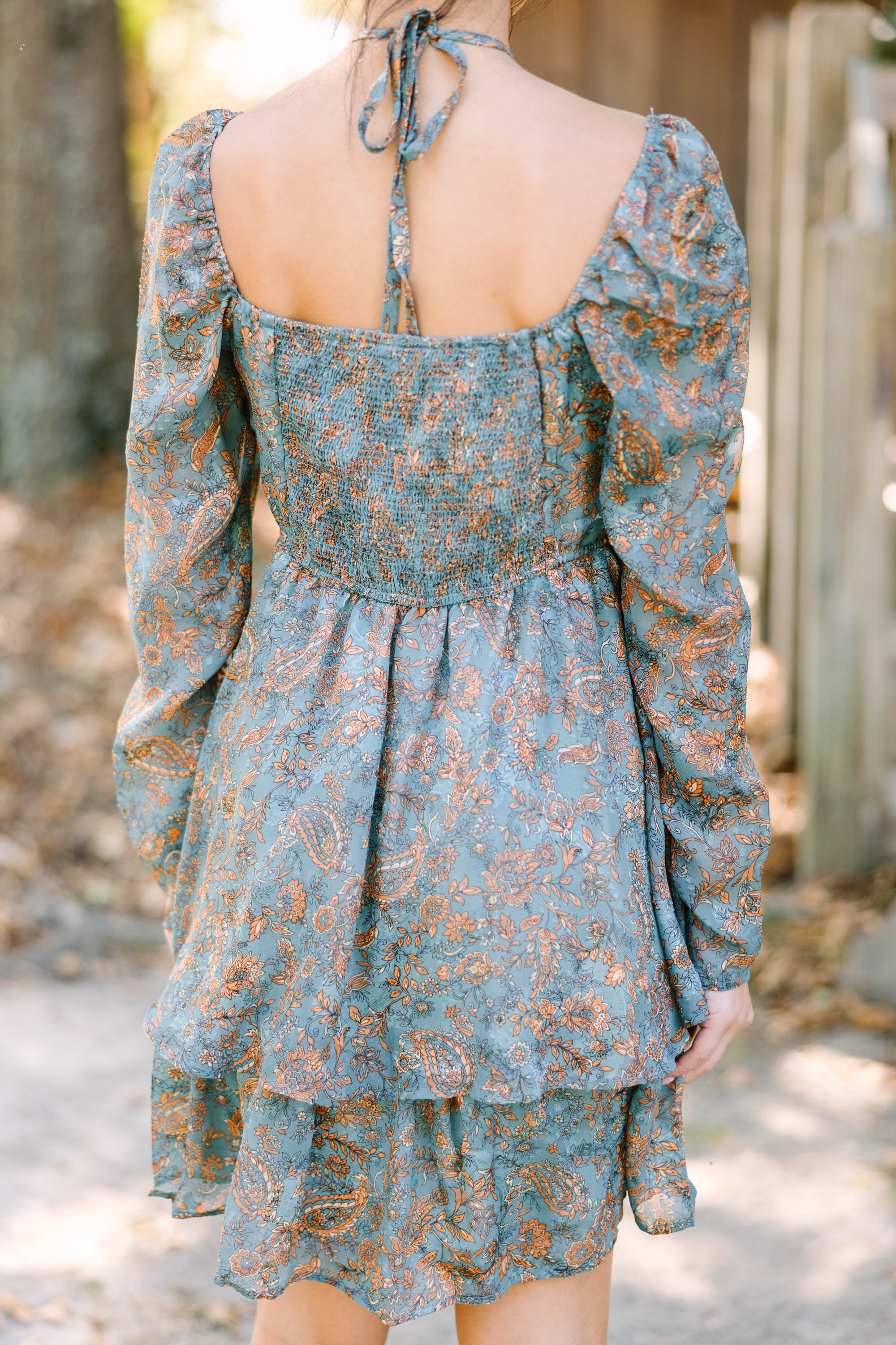More Than Thankful Teal Green Floral Dress